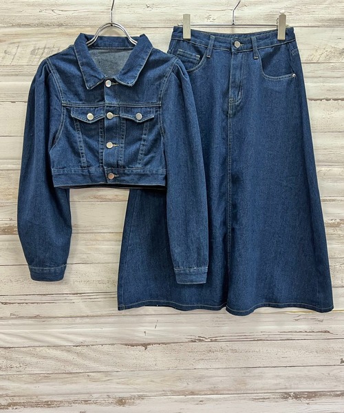 Jewelobe(ジュエローブ)の「クロップドジャケット×ロンスカデニムセットアップ(セットアップ・レディース・ネイビー/ブルー・M/L)」の14枚目の写真