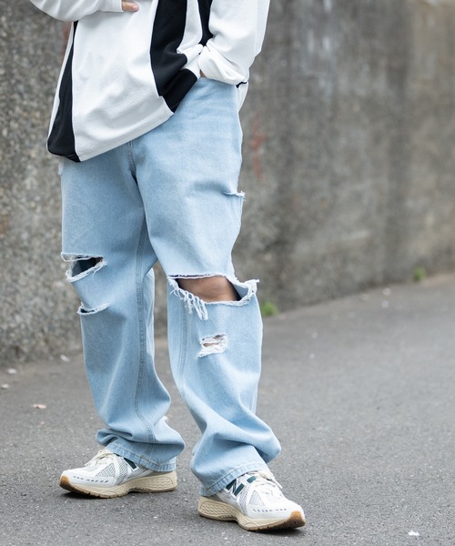 【セール】【13】ダメージ加工 5ポケット ワイドデニム（デニムパンツ）｜JOHN'S CLOSET（ジョンズクローゼット） 5,022円