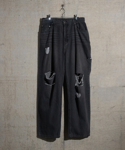 JOHN'S CLOSET（ジョンズクローゼット）の「【13】ダメージ加工 5ポケット ワイドデニム（デニムパンツ・メンズ・サックスブルー/ブルー/ブラック/ブルー系1/ブルー系2/ブラック系1・MEDIUM/LARGE）」の8枚目の写真