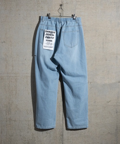 JCAESAR DIRTY DENIMSダメージ加工ホワイトデニム ワイドパンツ