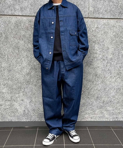 CERCA(チェルカ)の「【BEL】10ozデニム ビッグシルエット リラックスジャケット/イージーパンツ セットアップ(BG/)(セットアップ・メンズ・ブラック/インディゴブルー・MEDIUM/LARGE)」の1枚目の写真