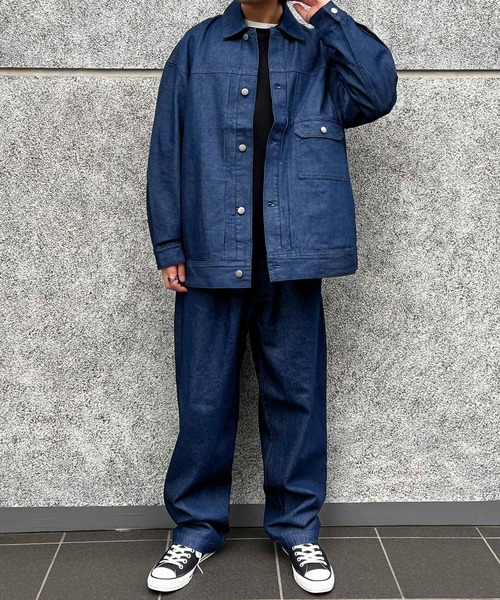 CERCA(チェルカ)の「【BEL】10ozデニム ビッグシルエット リラックスジャケット/イージーパンツ セットアップ(BG/)(セットアップ・メンズ・ブラック/インディゴブルー・MEDIUM/LARGE)」の16枚目の写真