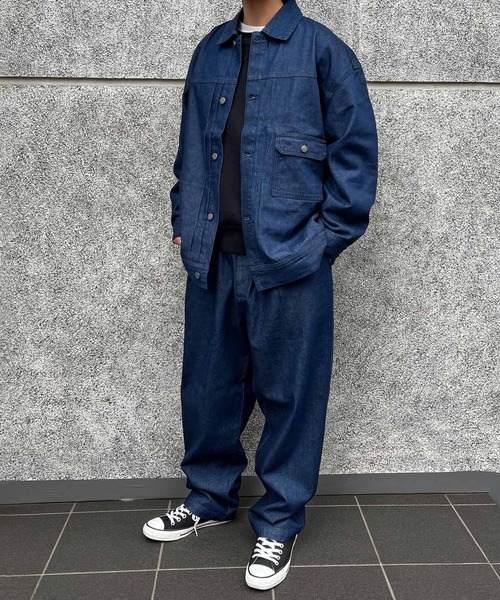 CERCA(チェルカ)の「【BEL】10ozデニム ビッグシルエット リラックスジャケット/イージーパンツ セットアップ(BG/)(セットアップ・メンズ・ブラック/インディゴブルー・MEDIUM/LARGE)」の4枚目の写真