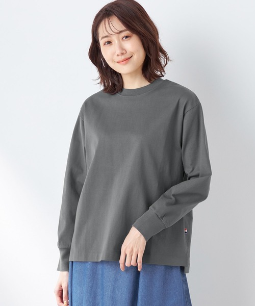 Petit Honfleur(プチオンフルール)の「モックネックTシャツ(Tシャツ/カットソー・レディース・チャコールグレー/ベージュ・L/M)」の1枚目の写真