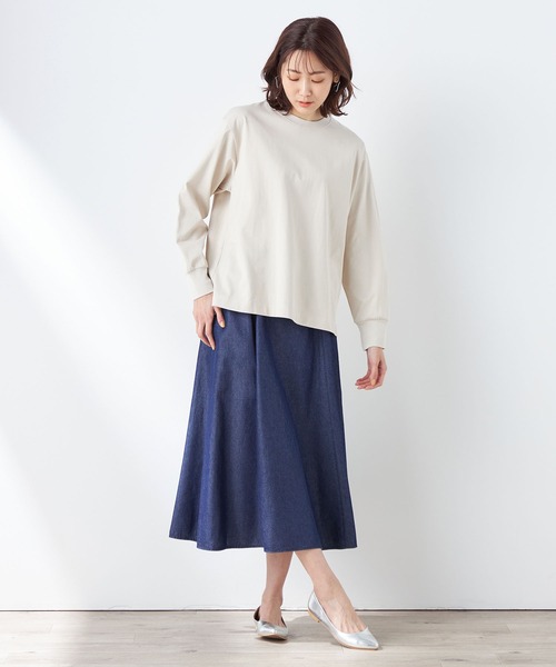 Petit Honfleur(プチオンフルール)の「モックネックTシャツ(Tシャツ/カットソー・レディース・チャコールグレー/ベージュ・L/M)」の3枚目の写真