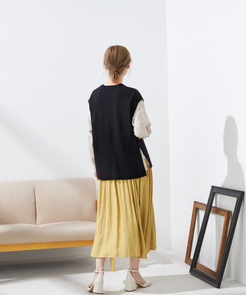 Petit Honfleur(プチオンフルール)の「モックネックTシャツ(Tシャツ/カットソー・レディース・チャコールグレー/ベージュ・L/M)」の10枚目の写真