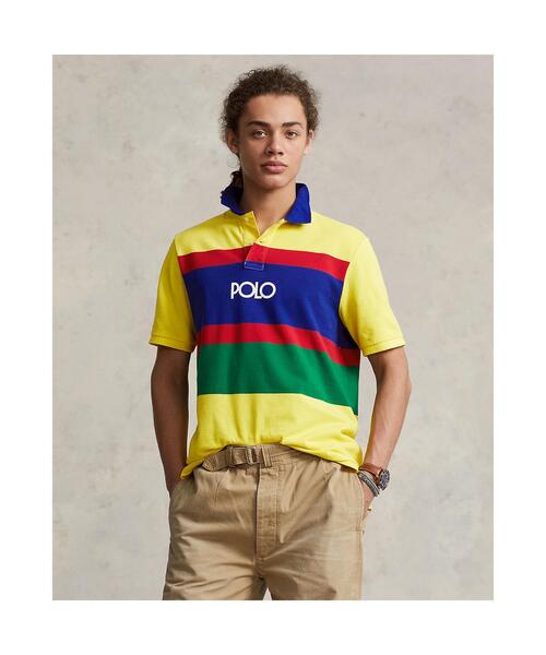 クラシック フィット ロゴ ストライプド メッシュ ポロシャツ