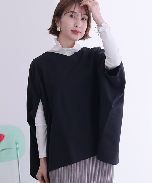 ElegChic(エレグシック)の「裏毛リラックスプルオーバー(Tシャツ/カットソー・レディース・ライトベージュ/ブラック/杢グレー・M/XL/4L)」の2枚目の写真