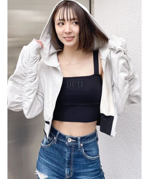 GYDA(ジェイダ)の「Unsayable ショートZIPパーカー(パーカー・レディース・ライトグレー/ブラック/オフホワイト・FREE)」の15枚目の写真