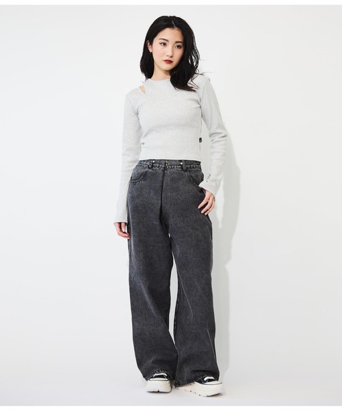 ANLIBERTY ANAP（アンリバティアナップ）の「センターホックデニムワイドパンツ（デニムパンツ・レディース・ブラック/ブルー・M/S）」の7枚目の写真