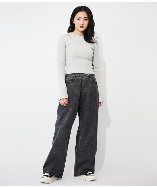 ANLIBERTY ANAP（アンリバティアナップ）の「センターホックデニムワイドパンツ（デニムパンツ・レディース・ブラック/ブルー・M/S）」の8枚目の写真