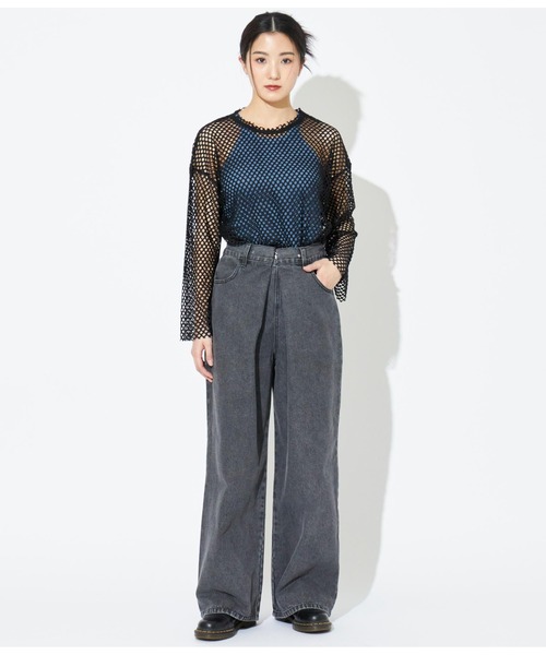ANLIBERTY ANAP（アンリバティアナップ）の「センターホックデニムワイドパンツ（デニムパンツ・レディース・ブラック/ブルー・M/S）」の6枚目の写真