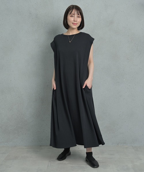 Arinomama（アリノママ）の「Arinomama スムースシルケット肩タックワンピース（ワンピース・レディース・ブルー/ブラック/グリーン・FREE）」の7枚目の写真