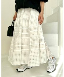 【低身長さん可】エンボスチェックティアードスカート