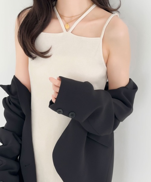 BANNER SELECT(バナーセレクト)の「バックスリットIラインダブルストラップリブキャミワンピ―ス(ワンピース・レディース・ベージュ/ブラック/ブラウン/グレー・FREE)」の14枚目の写真