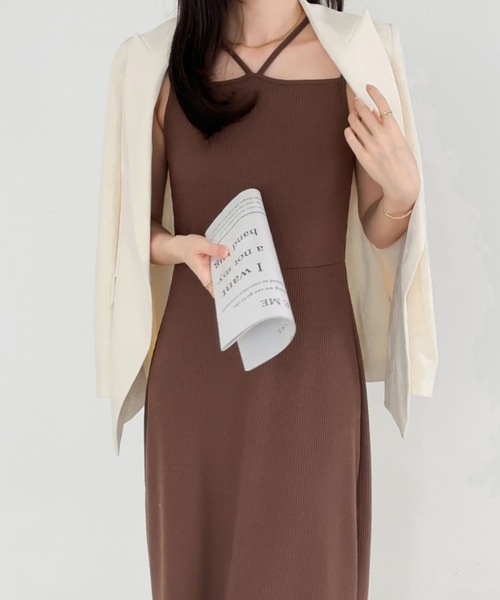 BANNER SELECT(バナーセレクト)の「バックスリットIラインダブルストラップリブキャミワンピ―ス(ワンピース・レディース・ベージュ/ブラック/ブラウン/グレー・FREE)」の20枚目の写真