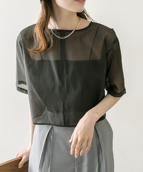 mystic(ミスティック)の「オーガンジーシアーTブラウス(シャツ/ブラウス・レディース・ブラック/ピンク/アイボリー・FREE)」の3枚目の写真