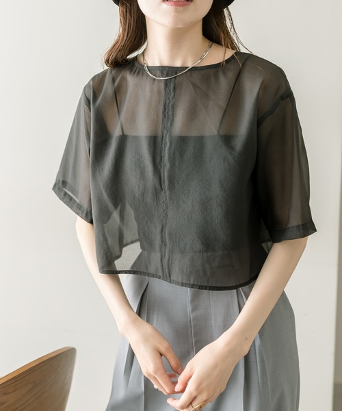 mystic(ミスティック)の「オーガンジーシアーTブラウス(シャツ/ブラウス・レディース・ブラック/ピンク/アイボリー・FREE)」の4枚目の写真