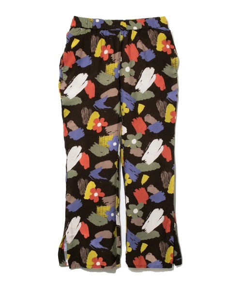 CUBE SUGAR/キューブシュガー　インドレーヨン総柄プリント裾スリットギャザーパンツ