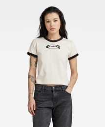 G-STAR RAW（ジースターロゥ）の「RINGER BABY BROTHER LOGO TOP/ロゴリンガーT/クロップド（Tシャツ/カットソー）」