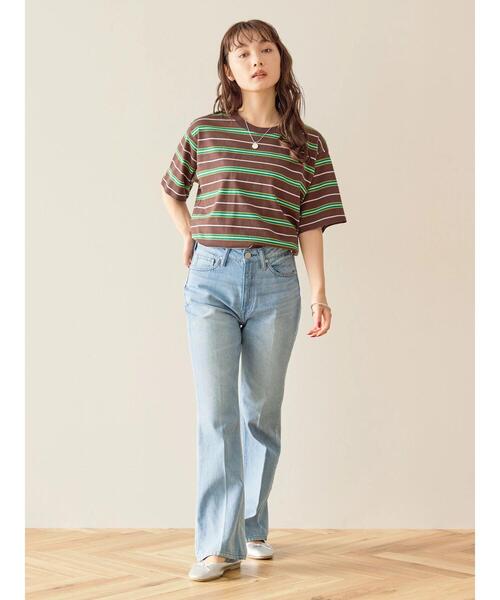 AMERICAN HOLIC(アメリカンホリック)の「半袖マルチボーダーカットプルオーバー(Tシャツ/カットソー・レディース・アイボリー/ブラウン・M/L)」の8枚目の写真