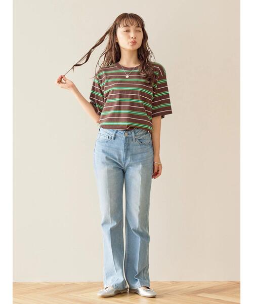 AMERICAN HOLIC(アメリカンホリック)の「半袖マルチボーダーカットプルオーバー(Tシャツ/カットソー・レディース・アイボリー/ブラウン・M/L)」の9枚目の写真
