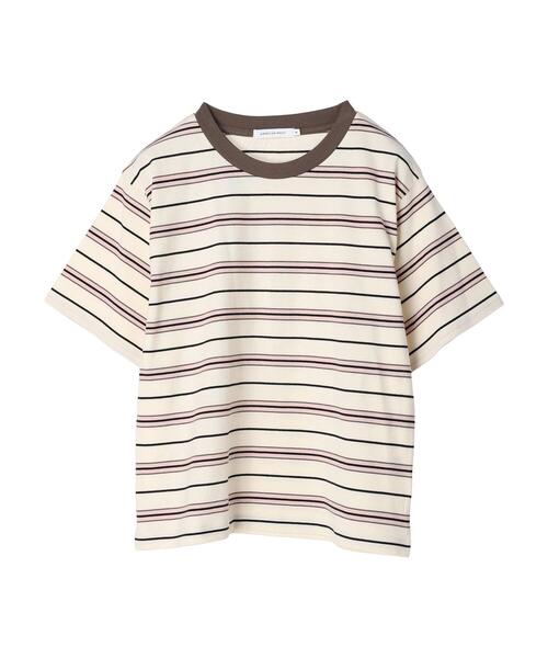 AMERICAN HOLIC(アメリカンホリック)の「半袖マルチボーダーカットプルオーバー(Tシャツ/カットソー・レディース・アイボリー/ブラウン・M/L)」の3枚目の写真