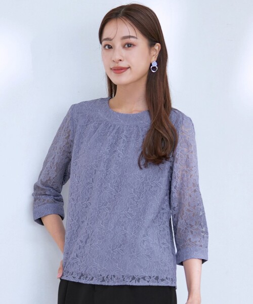 Tiaclasse（ティアクラッセ）の「【洗える】ギャザーネックレースブラウス（シャツ/ブラウス・レディース・ネイビー/オフホワイト/ラベンダー/ブラック・M/L/S）」の12枚目の写真