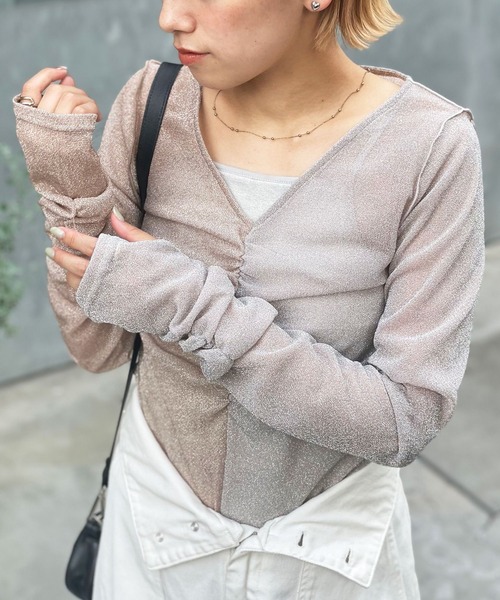 CIAOPANIC(チャオパニック)の「2WAY配色ラメシャーリングトップス(Tシャツ/カットソー・レディース・ブルー/グリーン/ピンク・FREE)」の1枚目の写真