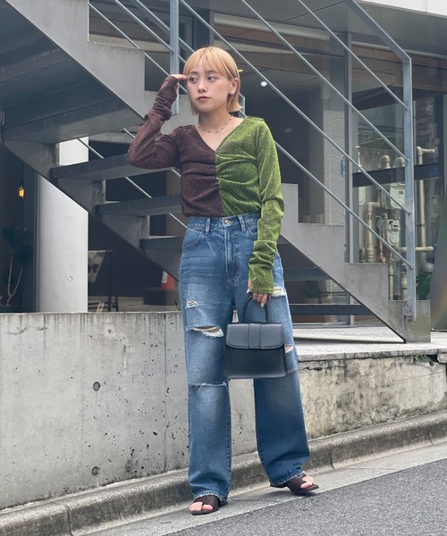 CIAOPANIC(チャオパニック)の「2WAY配色ラメシャーリングトップス(Tシャツ/カットソー・レディース・ブルー/グリーン/ピンク・FREE)」の5枚目の写真