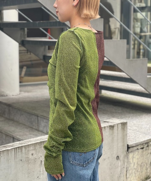 CIAOPANIC(チャオパニック)の「2WAY配色ラメシャーリングトップス(Tシャツ/カットソー・レディース・ブルー/グリーン/ピンク・FREE)」の13枚目の写真