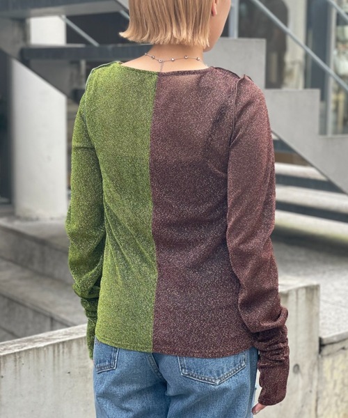 CIAOPANIC(チャオパニック)の「2WAY配色ラメシャーリングトップス(Tシャツ/カットソー・レディース・ブルー/グリーン/ピンク・FREE)」の14枚目の写真