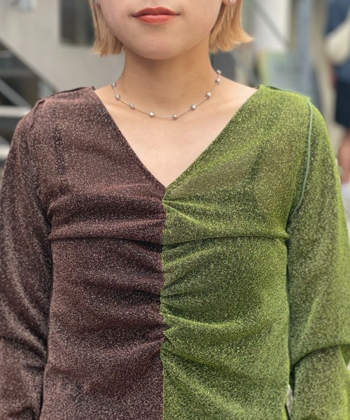 CIAOPANIC(チャオパニック)の「2WAY配色ラメシャーリングトップス(Tシャツ/カットソー・レディース・ブルー/グリーン/ピンク・FREE)」の15枚目の写真
