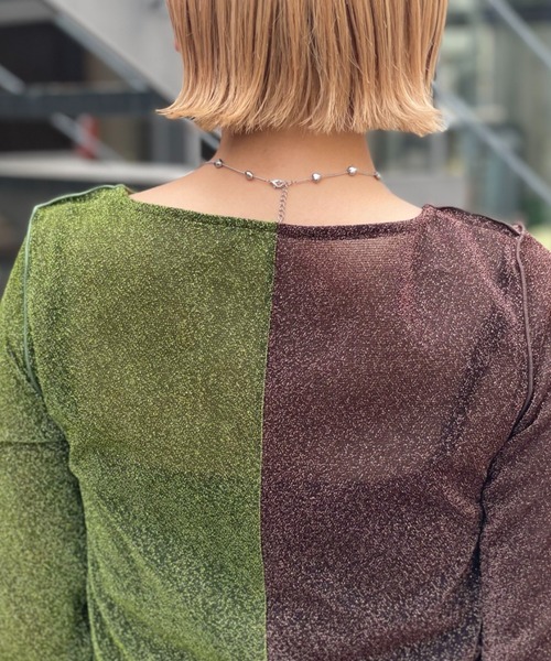 CIAOPANIC(チャオパニック)の「2WAY配色ラメシャーリングトップス(Tシャツ/カットソー・レディース・ブルー/グリーン/ピンク・FREE)」の18枚目の写真