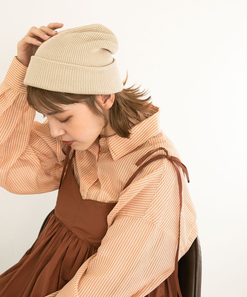 KBF（ケイビーエフ）の「ニットビーニー（ニットキャップ/ビーニー・レディース・ベージュ/ネイビー・ONE）」の3枚目の写真