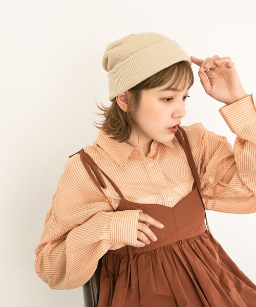 KBF（ケイビーエフ）の「ニットビーニー（ニットキャップ/ビーニー・レディース・ベージュ/ネイビー・ONE）」の6枚目の写真