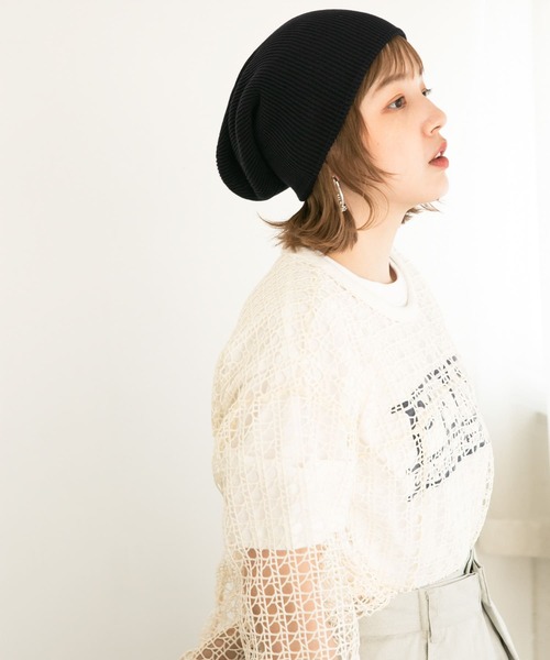 KBF（ケイビーエフ）の「ニットビーニー（ニットキャップ/ビーニー・レディース・ベージュ/ネイビー・ONE）」の11枚目の写真