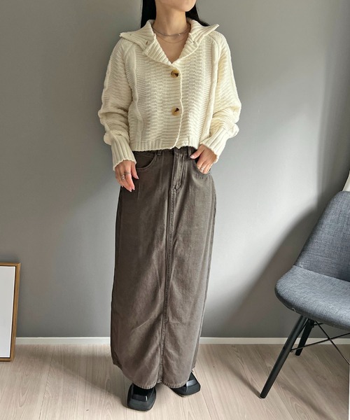Jewelobe(ジュエローブ)の「スタンドカラーケーブルラインニットカーディガン(カーディガン/ボレロ・レディース・グレー/ホワイト/ブラック/ベージュ・FREE)」の9枚目の写真