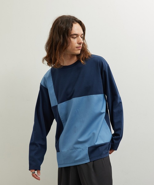 JUNRED(ジュンレッド)の「異素材ブロック切り替えロンT(Tシャツ/カットソー・メンズ・ベージュ系その他/ネイビー/ダークグリーン・M/LL/L)」の3枚目の写真