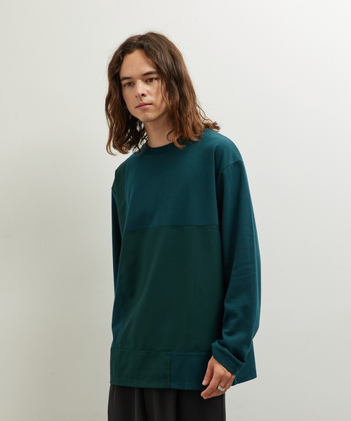 JUNRED(ジュンレッド)の「異素材ブロック切り替えロンT(Tシャツ/カットソー・メンズ・ベージュ系その他/ネイビー/ダークグリーン・M/LL/L)」の6枚目の写真