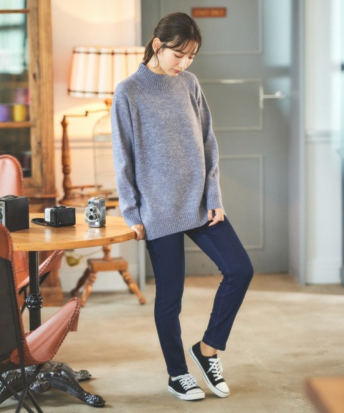 Honeys（ハニーズ）の「ハイネックニット（ニット/セーター・レディース・チャコールグレー/ネイビー/ピンク/ラベンダー/サックスブルー/杢グレー/ブラウン/ベージュ/グリーン・M/L/LL）」の13枚目の写真