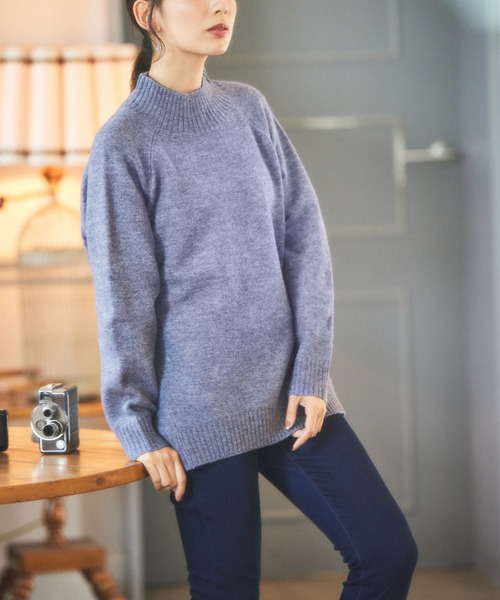 Honeys（ハニーズ）の「ハイネックニット（ニット/セーター・レディース・チャコールグレー/ネイビー/ピンク/ラベンダー/サックスブルー/杢グレー/ブラウン/ベージュ/グリーン・M/L/LL）」の15枚目の写真