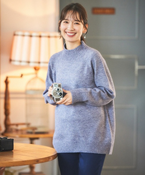 Honeys（ハニーズ）の「ハイネックニット（ニット/セーター・レディース・チャコールグレー/ネイビー/ピンク/ラベンダー/サックスブルー/杢グレー/ブラウン/ベージュ/グリーン・M/L/LL）」の16枚目の写真