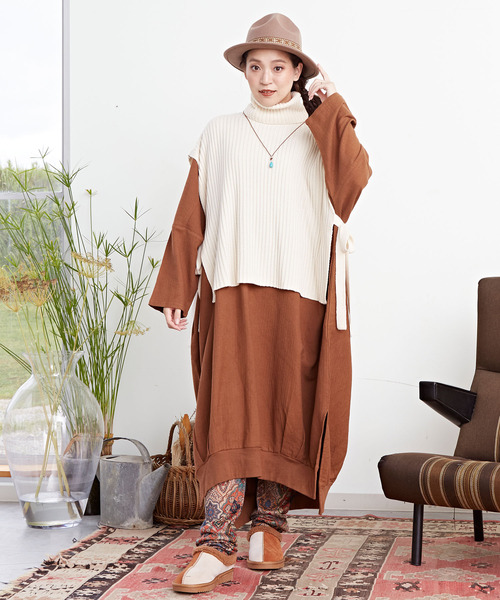 チャイハネ（チャイハネ）の「【チャイハネ】ルティアニットトップス（ニット/セーター・レディース・カーキ/オレンジ/ネイビー/ピンク/ホワイト/イエロー・FREE）」の7枚目の写真