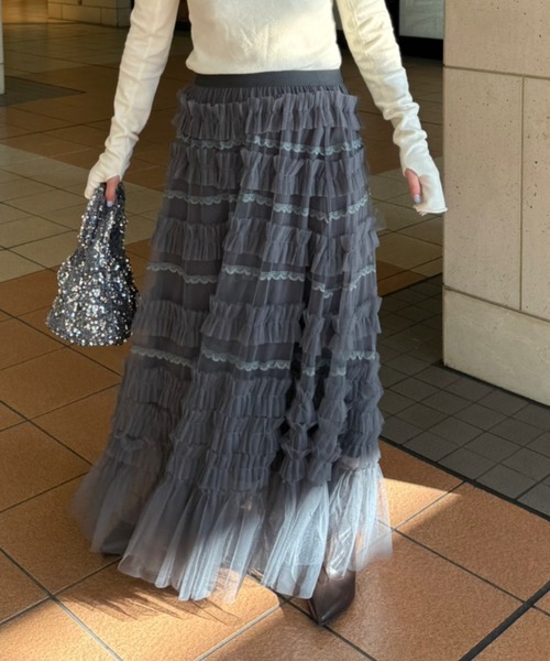paravion（パラビオン）の「レースチュールティアードスカート（スカート・レディース・グレー/ブラック/ホワイト・FREE）」の15枚目の写真