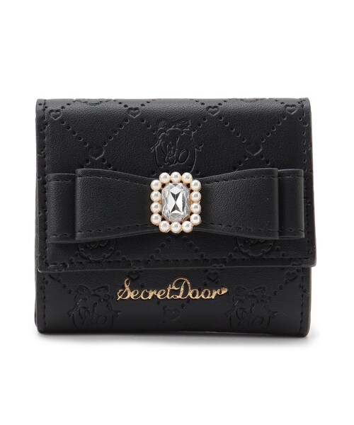 Ober Tashe(オーバータッシェ)の「リボン ビジュー ボックスコイン3ツ折財布 三つ折り財布 ミニ財布 ミニウォレット(財布・レディース・アイボリー/ピンク系/ブラック・FREE)」の2枚目の写真