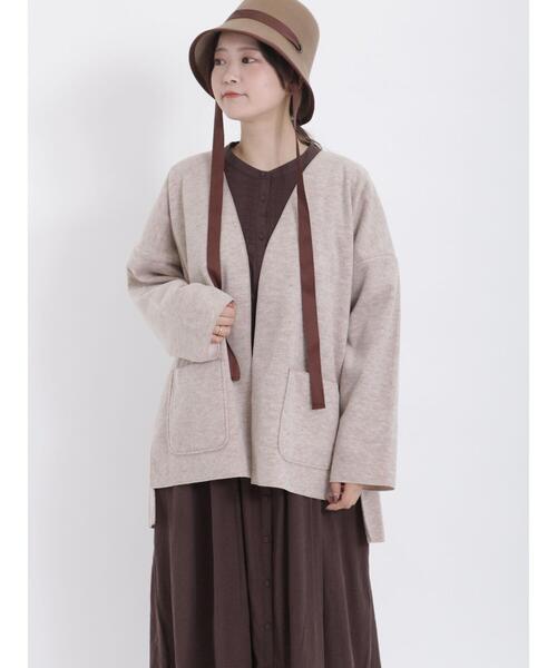 Samansa Mos2（サマンサ モスモス）の「TRシャギートッパージャケット（ノーカラージャケット・レディース・ブラウン/チャコールグレー/グレー/ベージュ・F）」の4枚目の写真