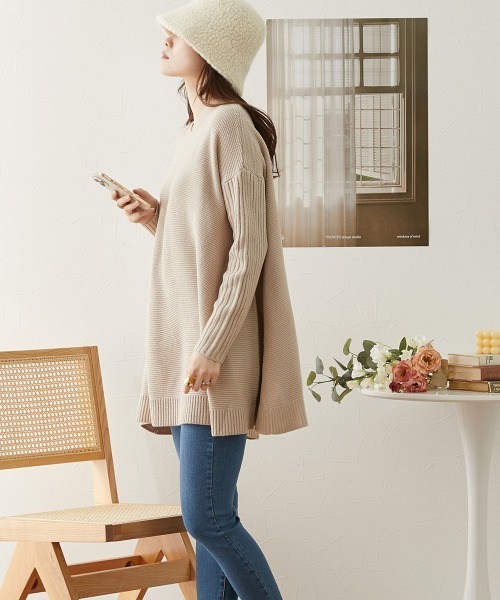 nissen（ニッセン）の「ガーター編みＶネックフレアニットプルオーバー（ニット/セーター・レディース・ブラック/ベージュ/ネイビー/グレー・M/L/S/LL）」の15枚目の写真