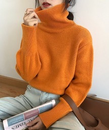 ハイネックリブニットトップス