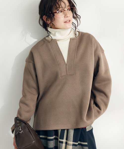 CRAFT STANDARD BOUTIQUE(クラフトスタンダードブティック)の「ニットフリースキーネックプルオーバー(ニット/セーター・レディース・ブラック/アイボリー/ブラウン・L/M)」の3枚目の写真